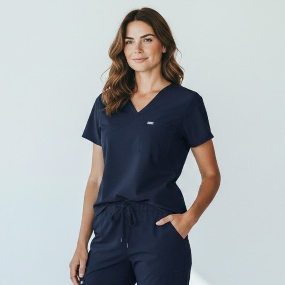 FIGS Catarina One Pocket Scrub Top Women's Sz XL Navy Healthcare Stretch Comfort